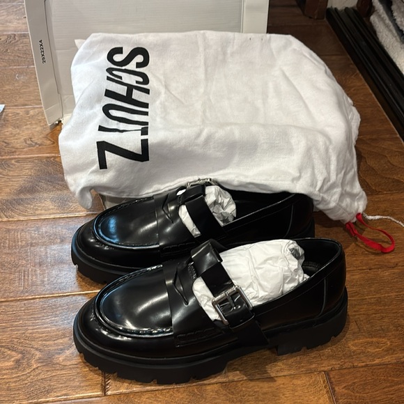 SCHUTZ Black Chunky Platform Loafers - Picture 2 of 2